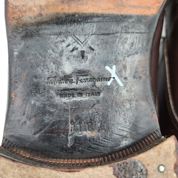 Vintage Salvatore Ferragamo Italy Men's 11 Dark Brown Leather Dress Shoes Oxford - Picture 15 of 16